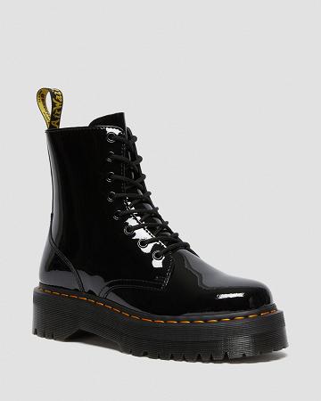 Dr Martens Jadon Lak Læder Platform Støvler Dame Sort | DK 242TCE